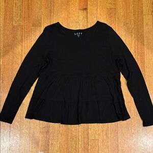 LOFT Elegant Black Tiered Long Sleeve Top Size Medium